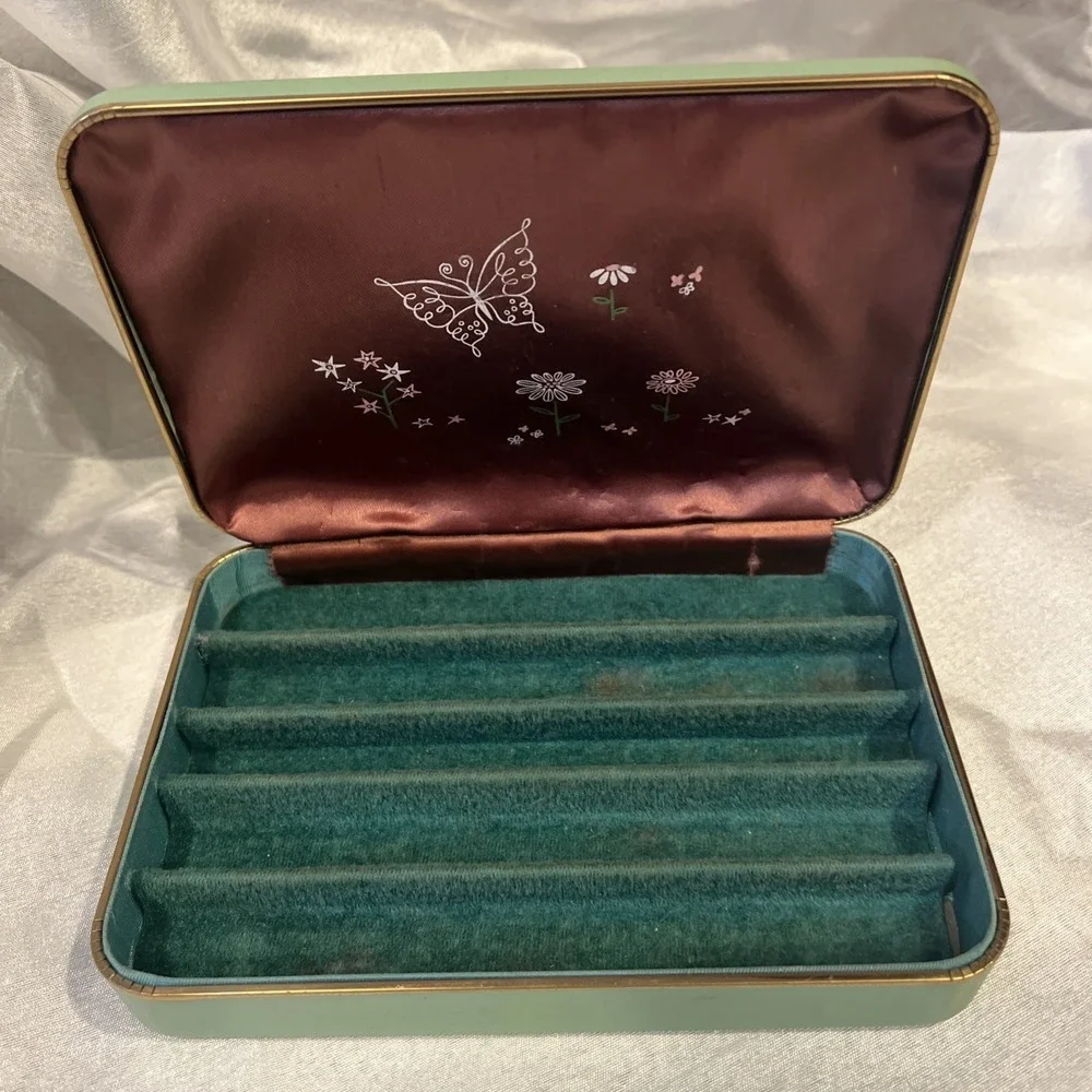 Farrington Vintage Clamshell Jewelry Case 60s Travel USA Classic Green 6.5
